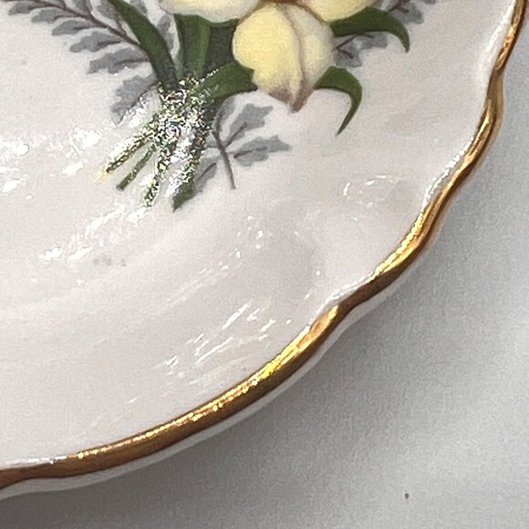 Royal Windsor England White Trinket Dish Yellow Floral Gold Rim Fine Bone China - Picture 5 of 13